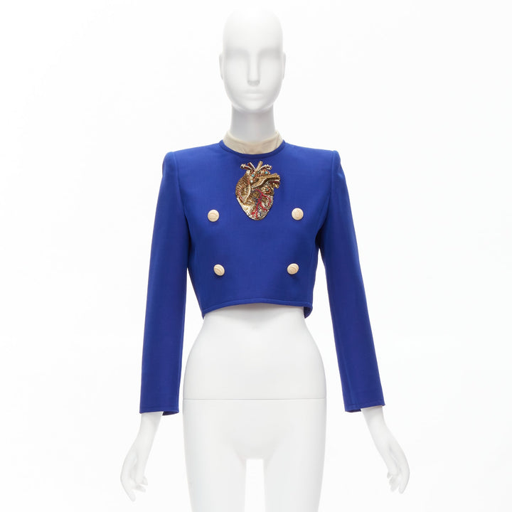 GUCCI Alessandro Michele 2018 blue Anatomical Heart applique cropped top IT38 M