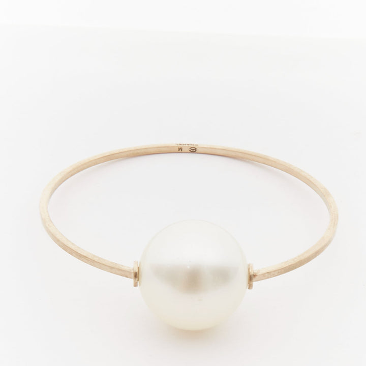 CHANEL 14S Runway Orbital large XL pearl CC logo gold metal bangle M