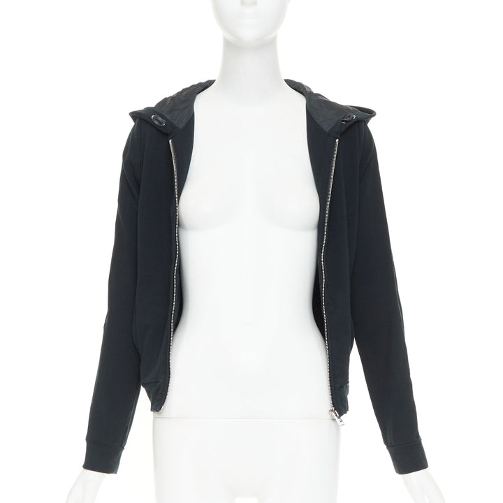 PRADA 2019 Linea Rossa navy white striped zip front logo side cropped hoodie M
