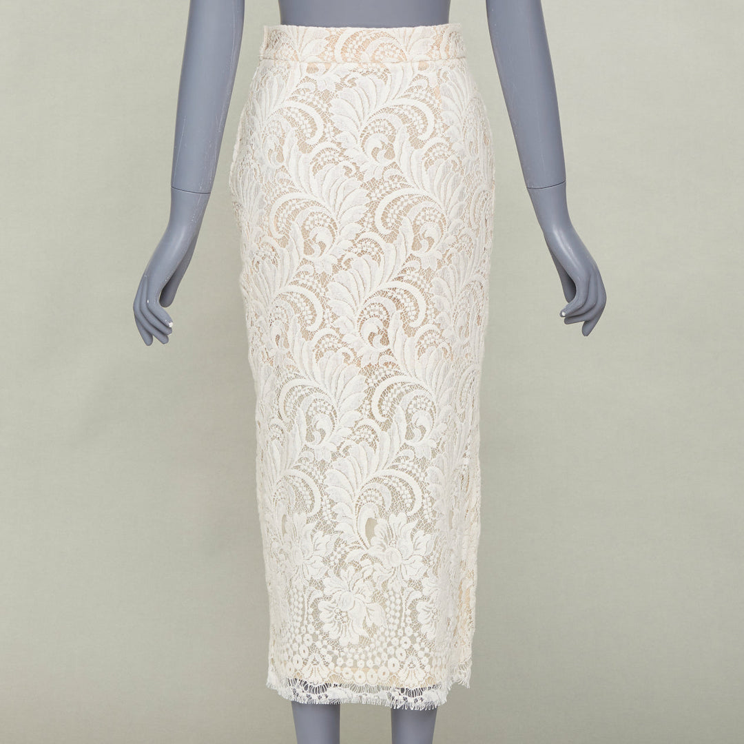 STELLA MCCARTNEY 2018 lace overlay cocktail nude lined pencil skirt IT38 XS