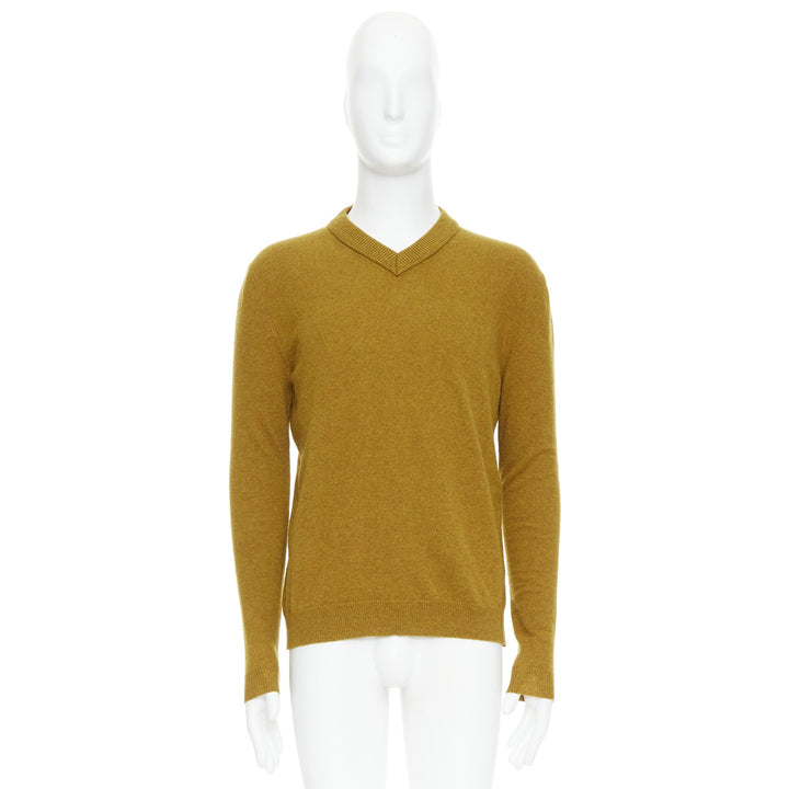 JIL SANDER wool cashmere mustard brown  v neck sweater IT46 S