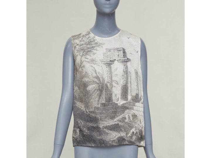 DOLCE GABBANA 2014 100% silk Greek Temple Ruins print sleeveless top IT40 S