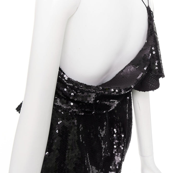 rare ALEXANDRE VAUTHIER COUTURE SS2022 Runway black sequin drape high slit dress
