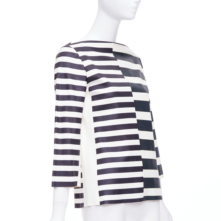 OLD CELINE Phoebe Philo genuine lambskin striped leather patch top FR38 M