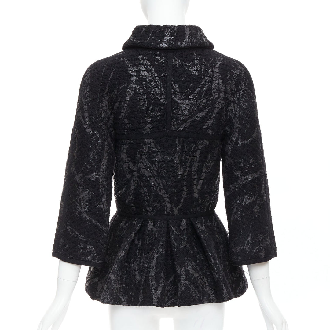 CHANEL 11A grey black painted tweed CC square buttons peplum coat FR38 M