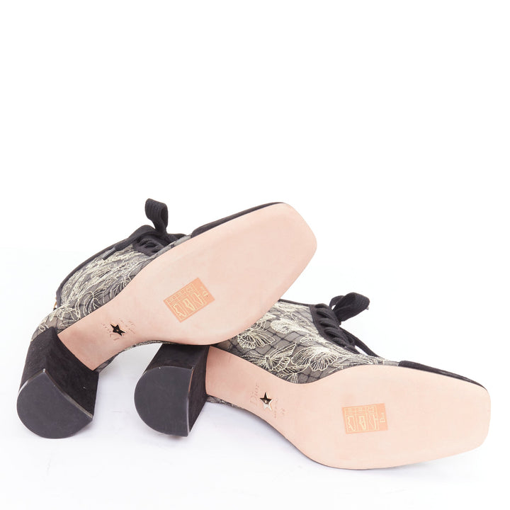 CHRISTIAN DIOR Naughtily-D black nude logo embroidered mesh lace up shoes