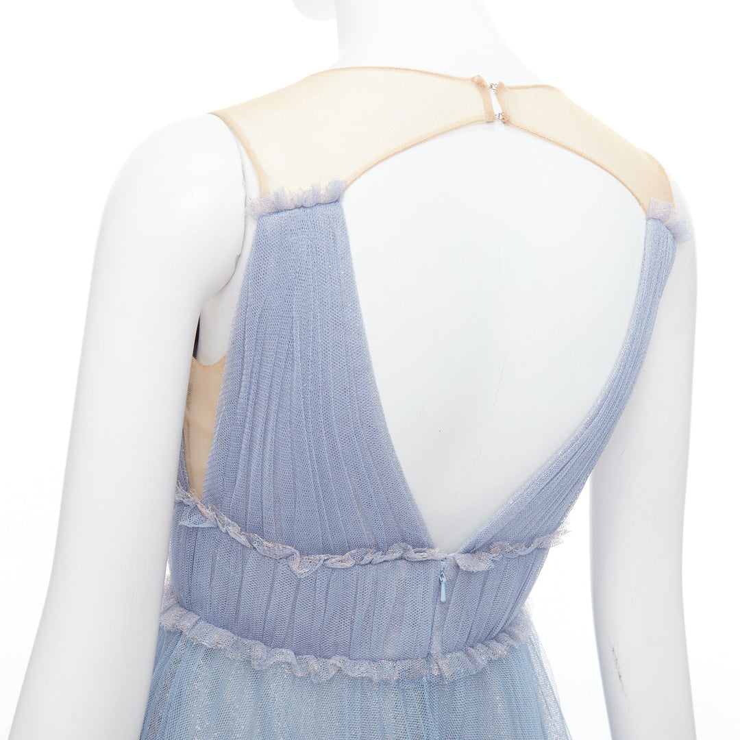 MARCHESA NOTTE baby blue white ombre ruched waist tulle dress UK6 XS