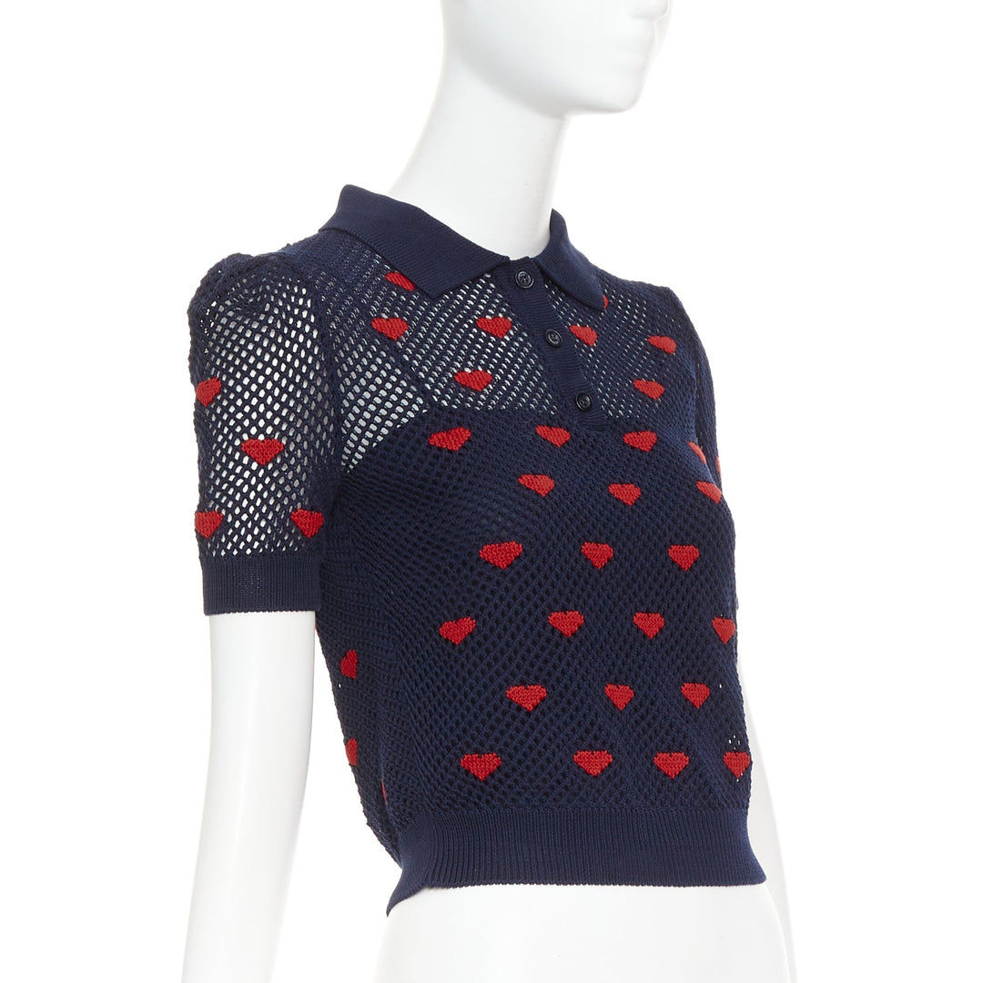 DIOR 520 Seris I Love Paris nav blue red heart knit polo shirt FR36 S