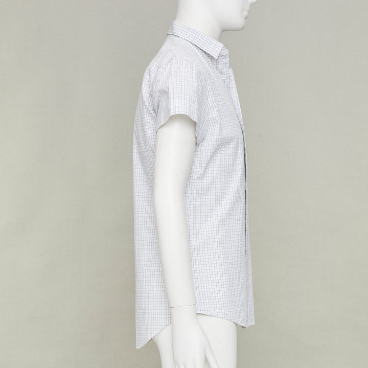 DIOR HOMME grey pinstripe grid cotton poplin short sleeve dress shirt EU39 M