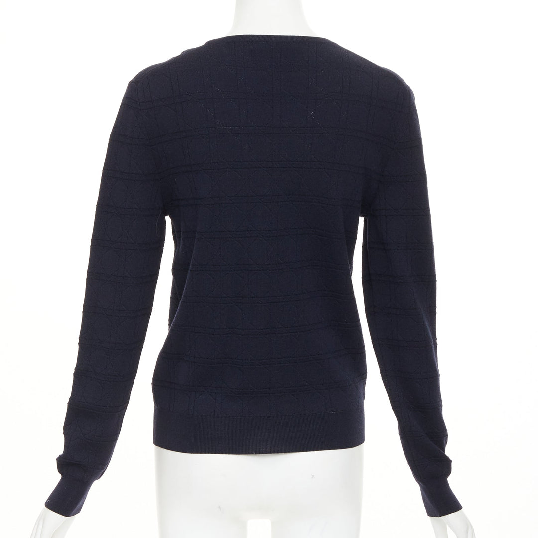 DIOR Macrocannage navy geometric jacquard wool silk blend knit sweater FR34 XS