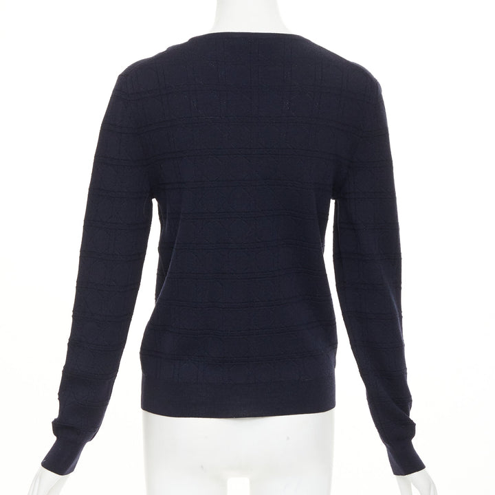 DIOR Macrocannage navy geometric jacquard wool silk blend knit sweater FR34 XS