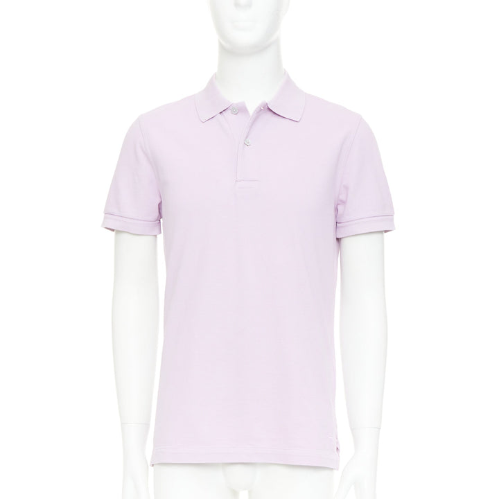 TOM FORD light purple pink cotton TF logo hem pique polo shirt IT48 M