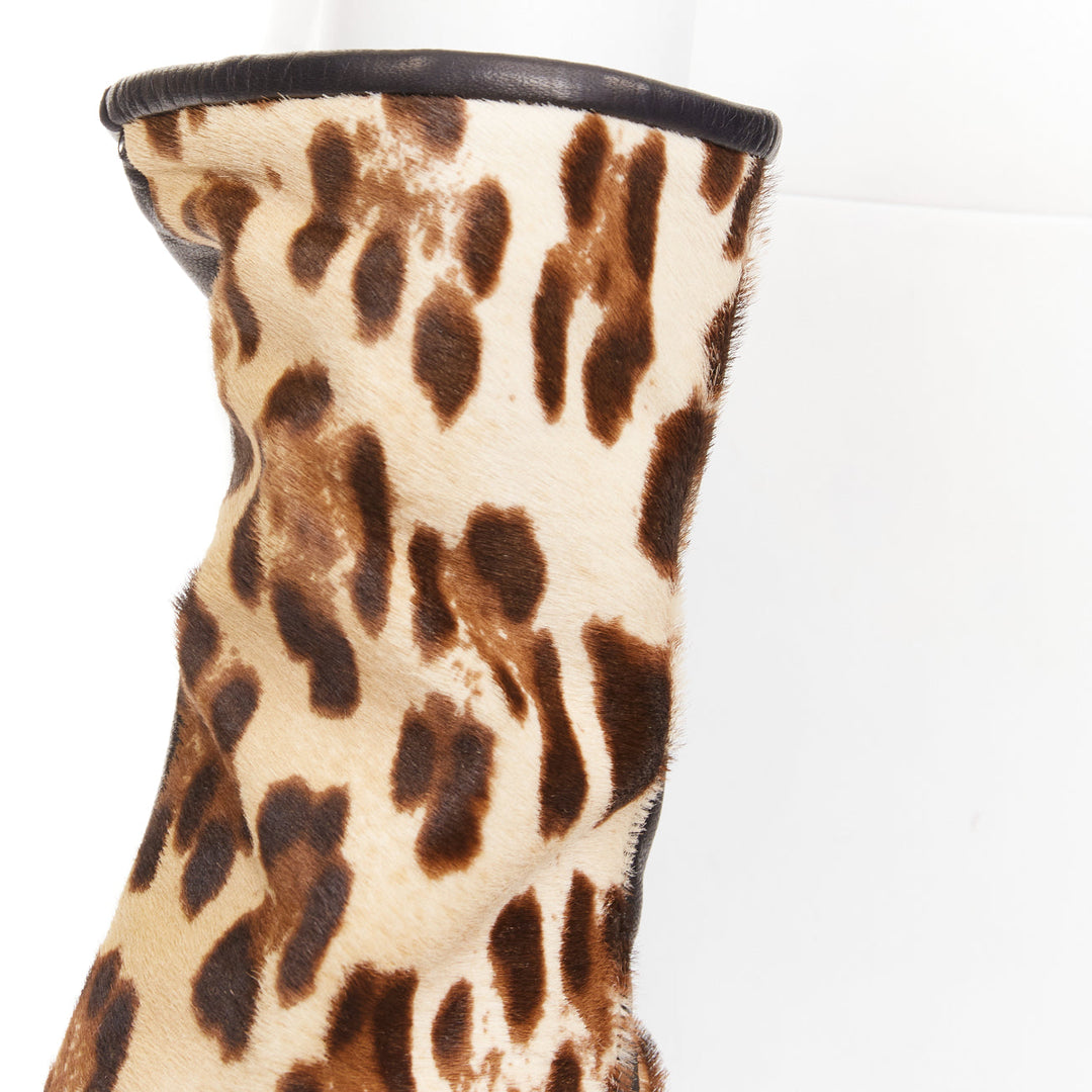 DOLCE GABBANA brown leopard print calf hair lambskin goatskin lined gloves Sz7