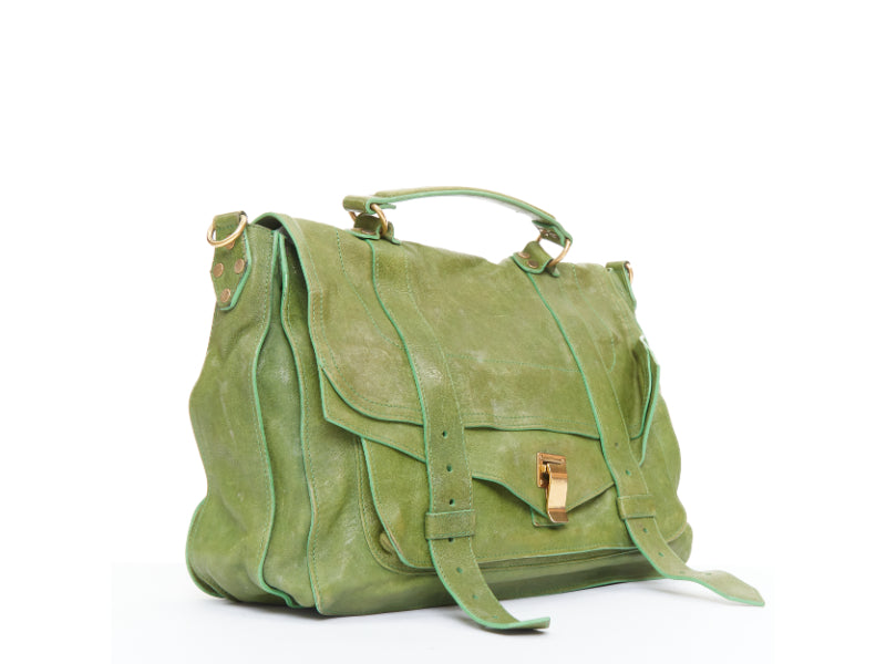 PROENZA SCHOULER PS1 moss green leather gold hardware satchel crossbody bag