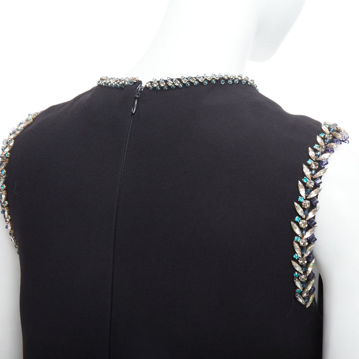 MIU MIU 2014 black blue clear rhinestone embellished shift dress IT38 XS