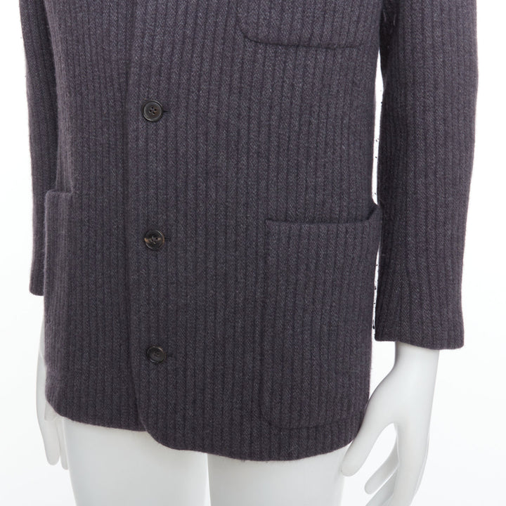 HERMES Angora wool cashgora grey verticle stripe knit blazer FR48 M