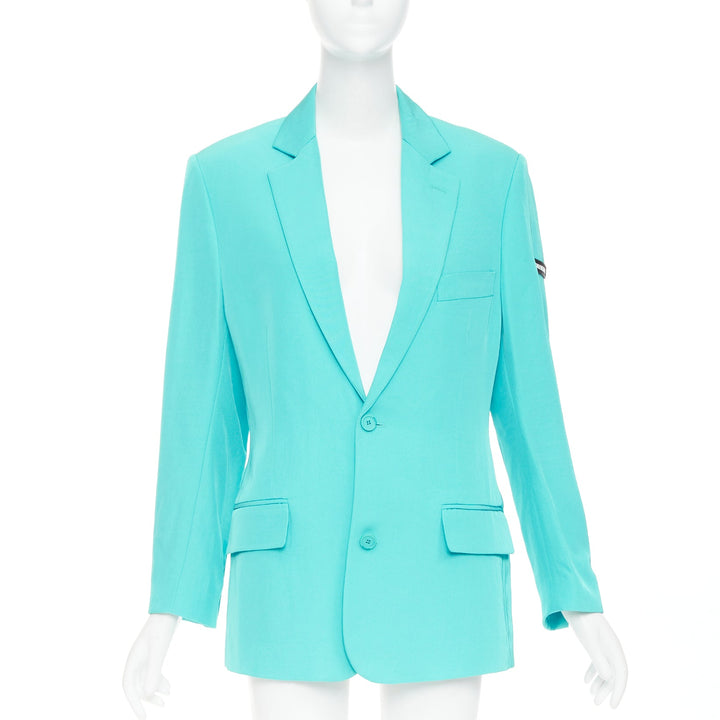 BALENCIAGA 2022 bright turquoise creased twill  rubber oversized blazer FR34 XS