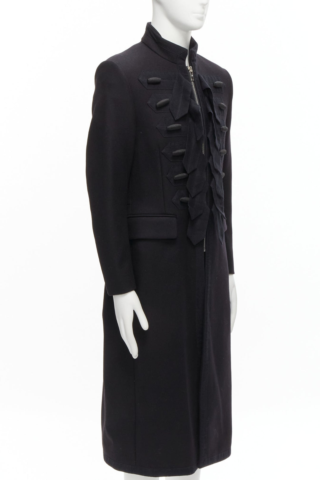 rare GIAMBATTISTA VALLI H&M black wool embellished military coat IT48 M