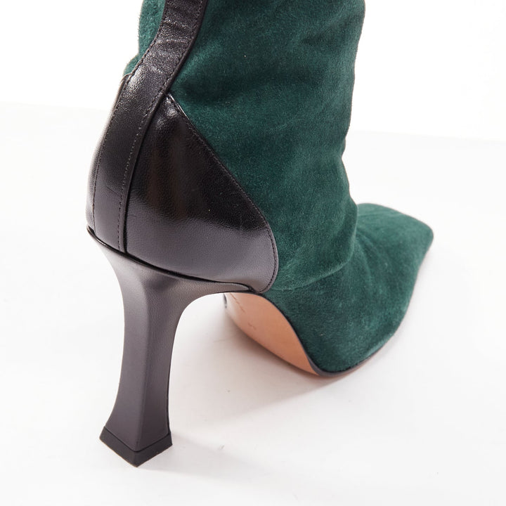 OLD CELINE Phoebe Philo Madame green suede square spool booties EU39