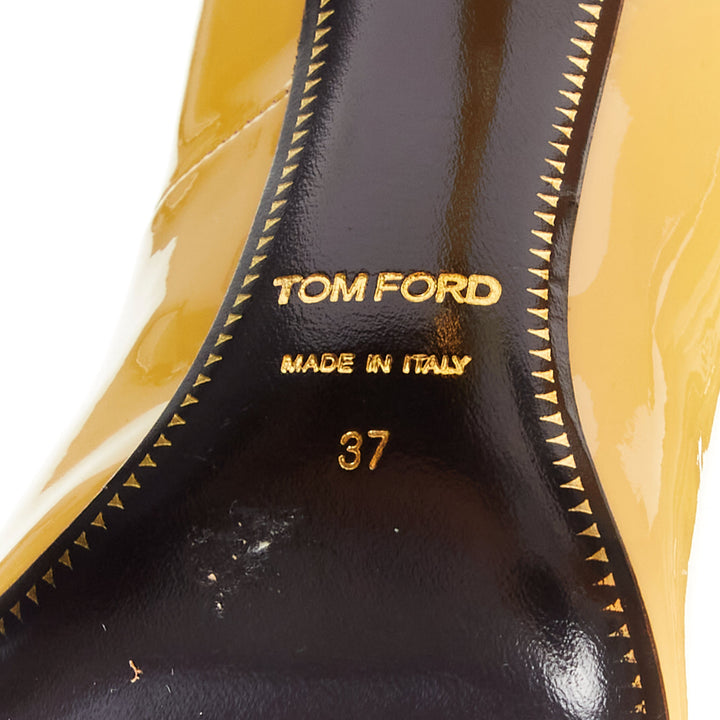 TOM FORD Padlock yellow patent leather gold key lock charm strappy sandals EU37