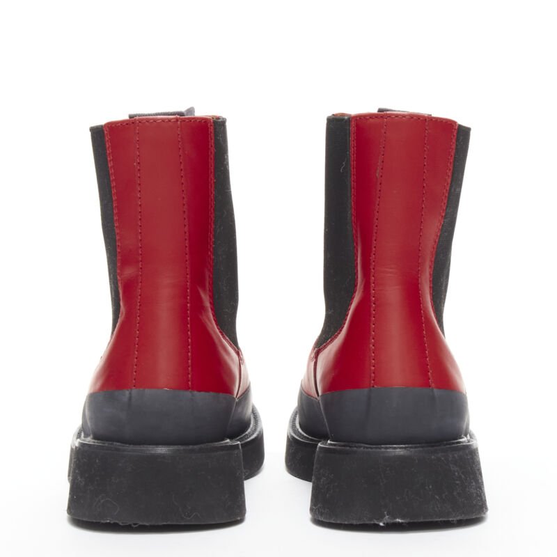 OLD CELINE Phoebe Philo Country red leather black rubber chunky ankle boot EU37