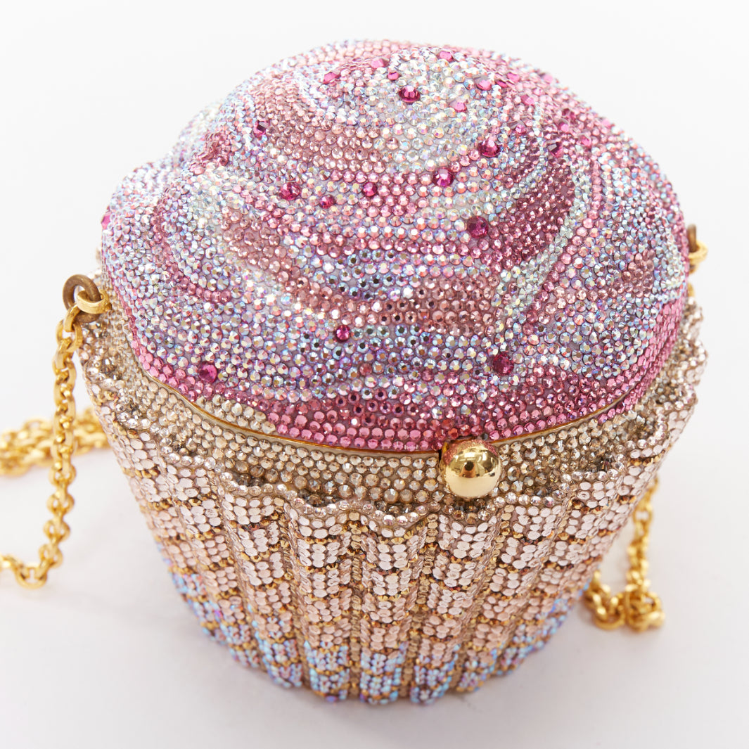 JUDITH LEIBER Limited pink gold strawberry cupcake crystal Say Yes clutch bag