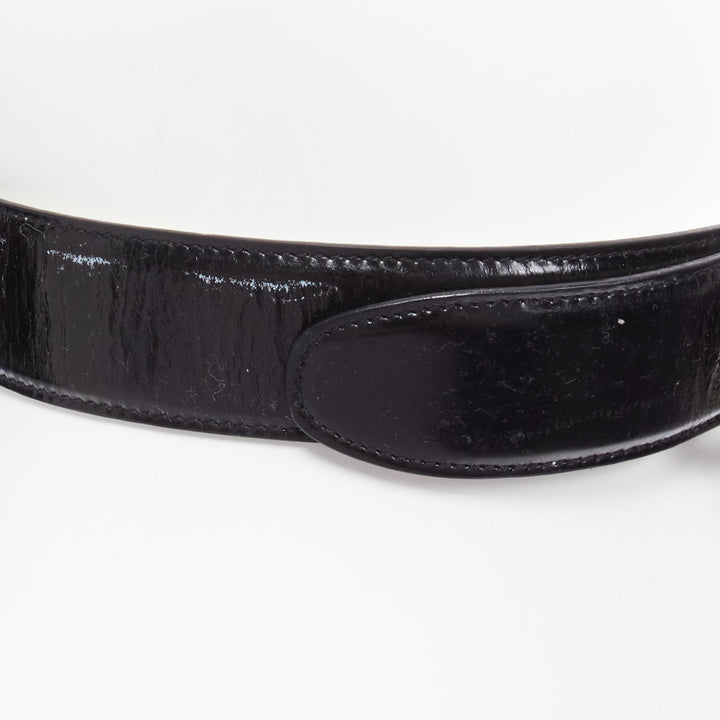 GUCCI Vintage silver GG logo buckle black smooth leather belt 30"