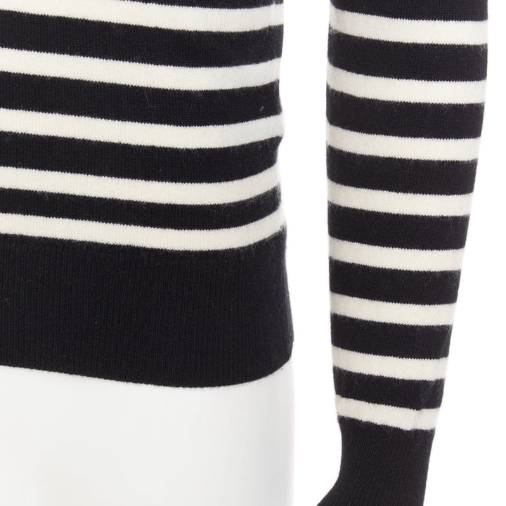 SAINT LAURENT 2017 100% Cashmere black white horizontal striped crew sweater XS