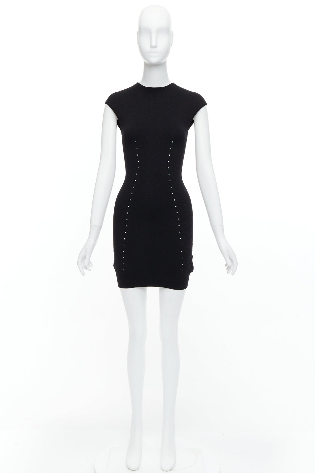 ALEXANDER WANG black wool blend pointelle knit bodycon dress XS