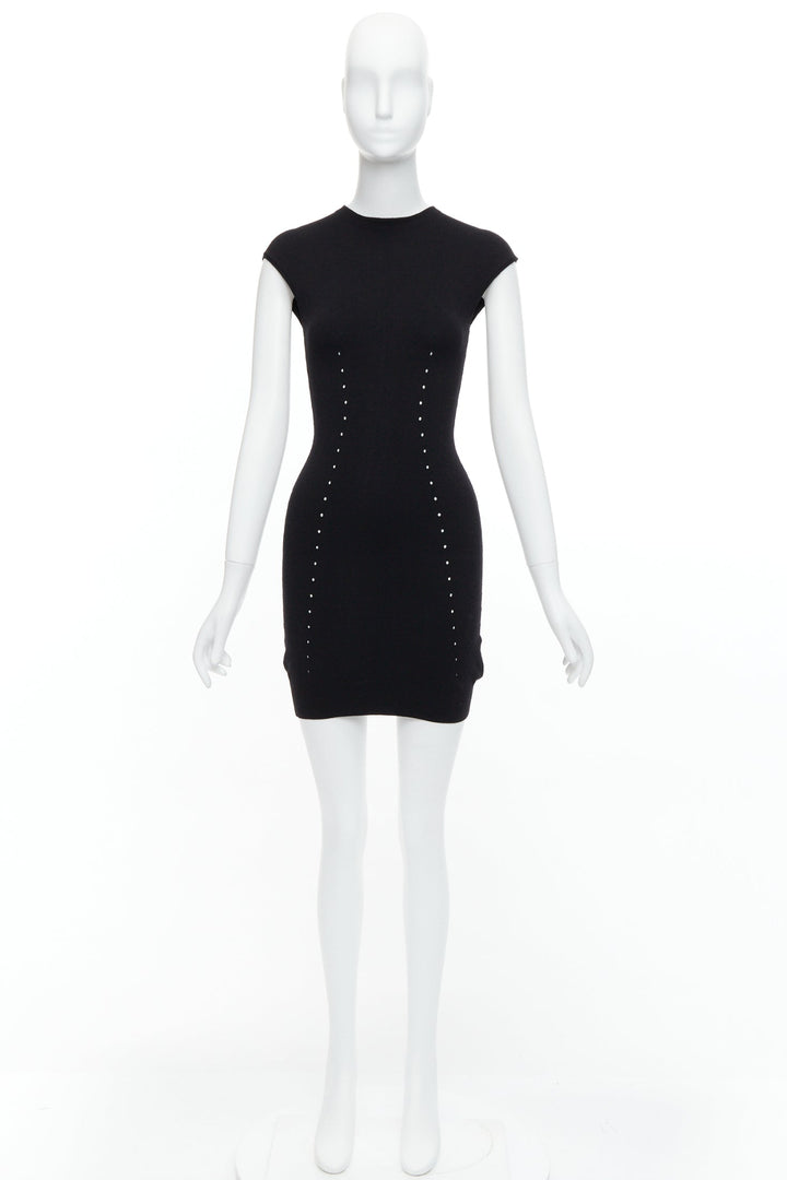 ALEXANDER WANG black wool blend pointelle knit bodycon dress XS