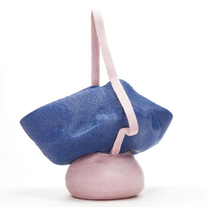 Runway ROSIE ASSOULIN Jug sculptural pink blue raffia woven basket bag