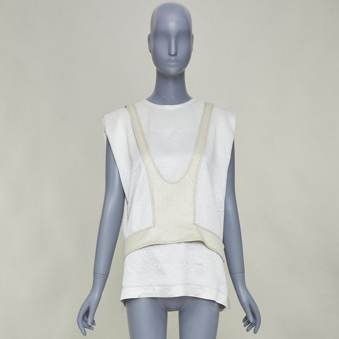 VALENTINO metallic silver green contrast bodice layered sleeveless top IT40 S