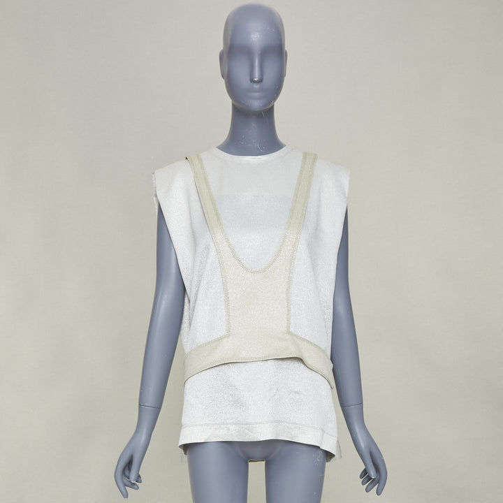 VALENTINO metallic silver green contrast bodice layered sleeveless top IT40 S