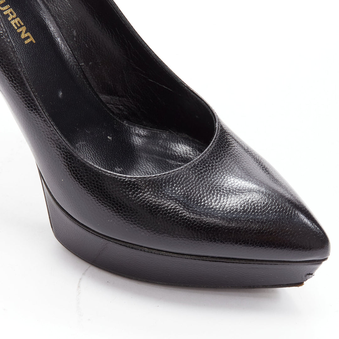 SAINT LAURENT black grained leather point toe platform pumps EU37