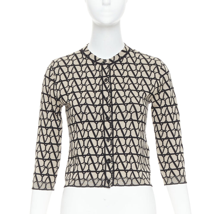 VALENTINO 2023 Toile Iconographe monogram beige black wool cropped cardigan S
