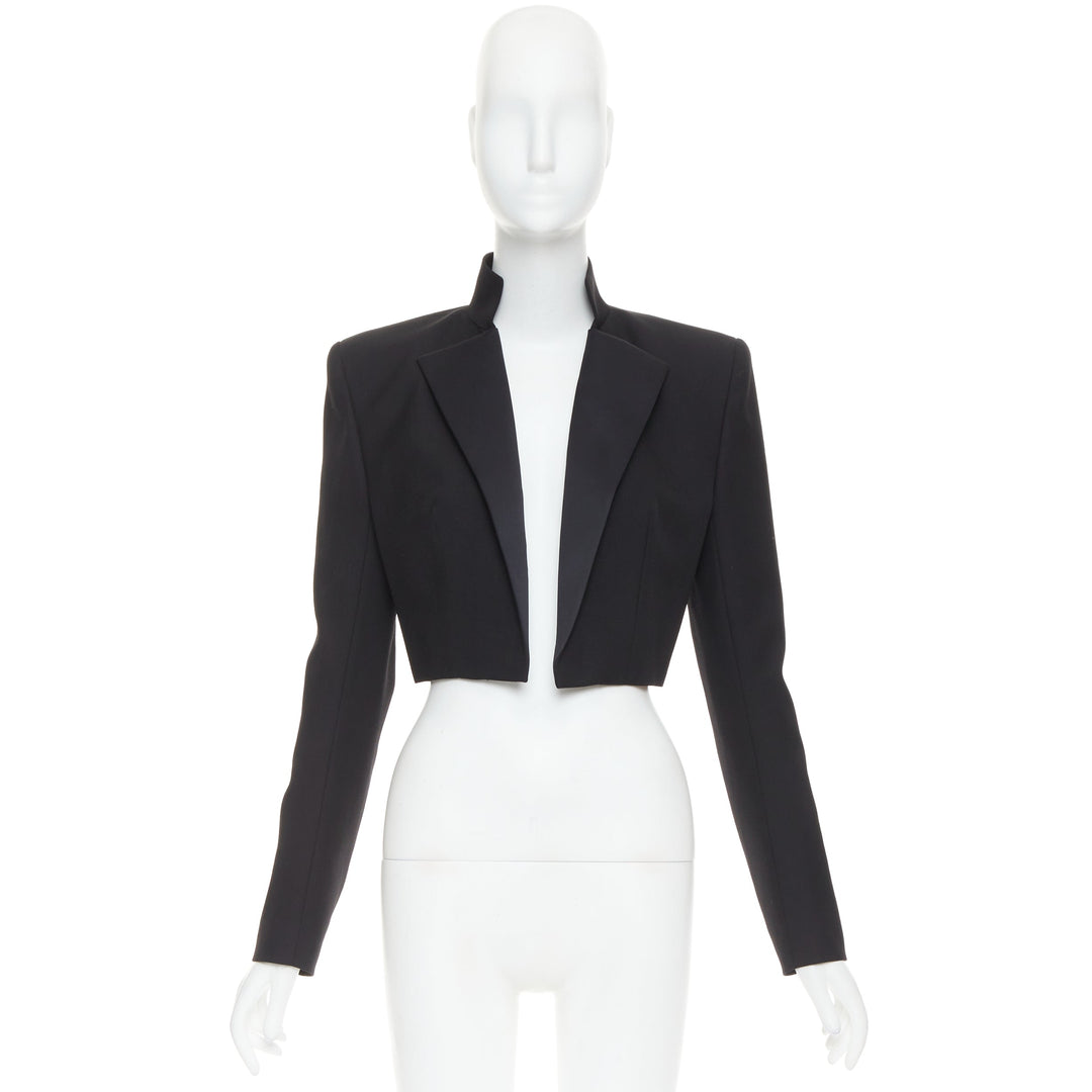 ALEXANDRE VAUTHIER black pop stand collar cropped blazer short tuxedo jacket