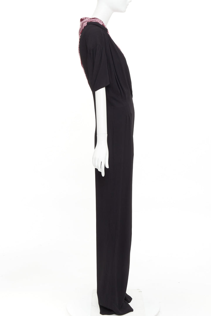 PRADA 2021 Runway pink sable jacquard wool knit trim pleated jumpsuit IT38 XS