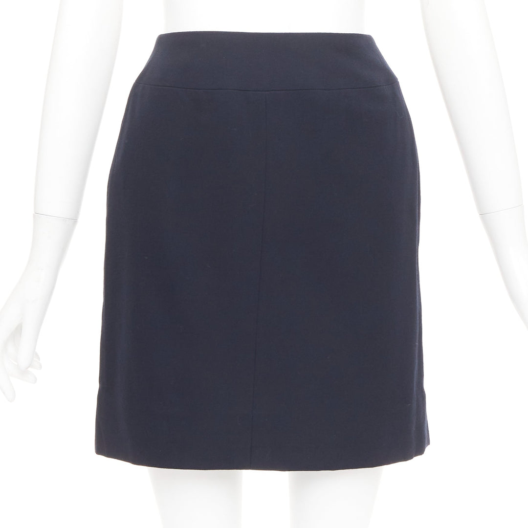 CHANEL 1997 Vintage navy wool high waisted silk lined classic pencil skirt FR34