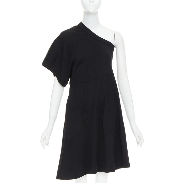COMME DES GARCONS 2014 black 100% wool deconstructed tshirt one shoulder dress S