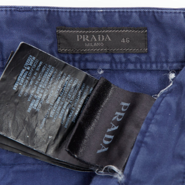 PRADA blue washed cotton pocketed cargo bermuda shorts  IT46 S