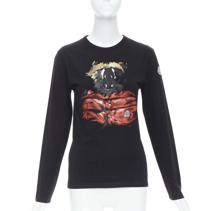 MONCLER red grey painted graphic black logo long sleeve tshirt