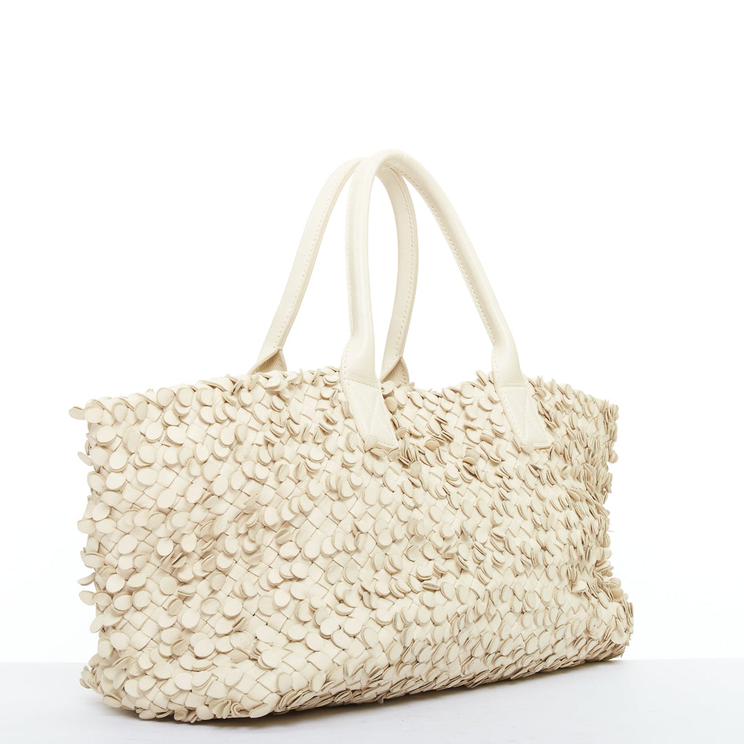 BOTTEGA VENETA Limited Poussin Paillettes Cabat beige leather woven applique bag