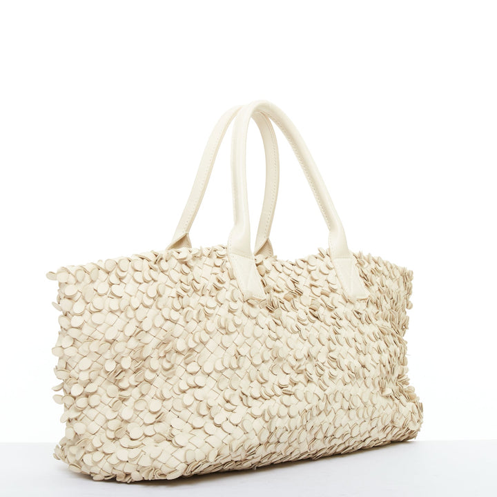 BOTTEGA VENETA Limited Poussin Paillettes Cabat beige leather woven applique bag