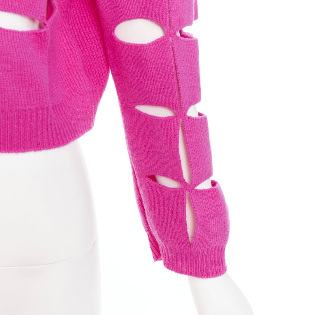 VALENTINO 2022 Pier Paolo Piccioli pink virgin wool cut out crop sweater S