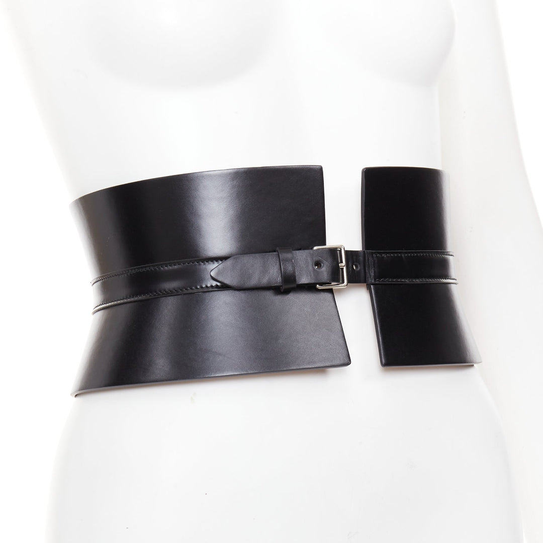 ALAIA black leather slim closure wide statement corset cinch belt 65cm