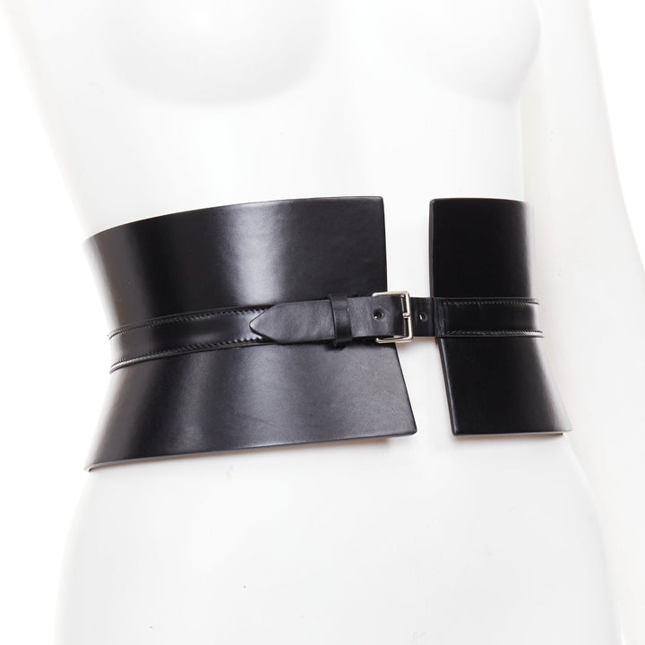 ALAIA black leather slim closure wide statement corset cinch belt 65cm