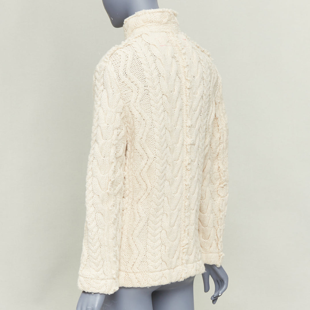 JUNYA WATANABE MAN 2003 cream frayed edge wool cable knit tailored jacket M