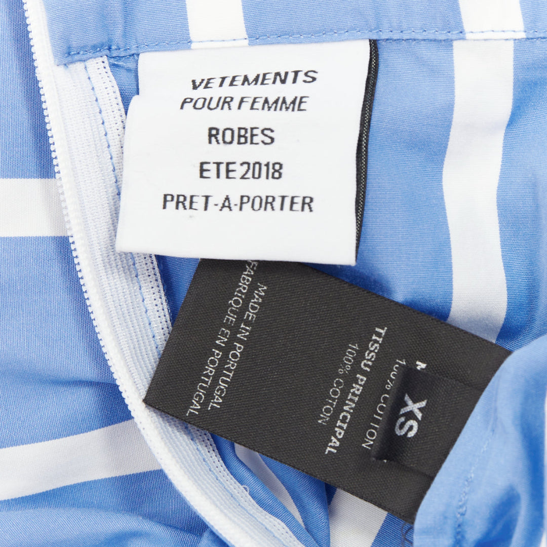VETEMENTS 2018 blue white stripe oversized hooded cotton poplin poncho dress XS