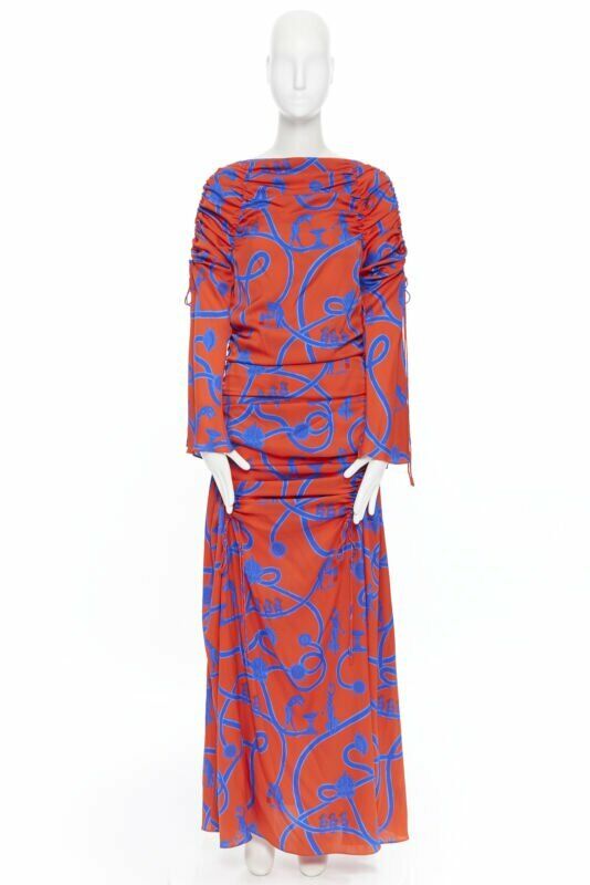 Runway ELLERY SS18 Rocket red blue venus grecian print shirred midi dress S