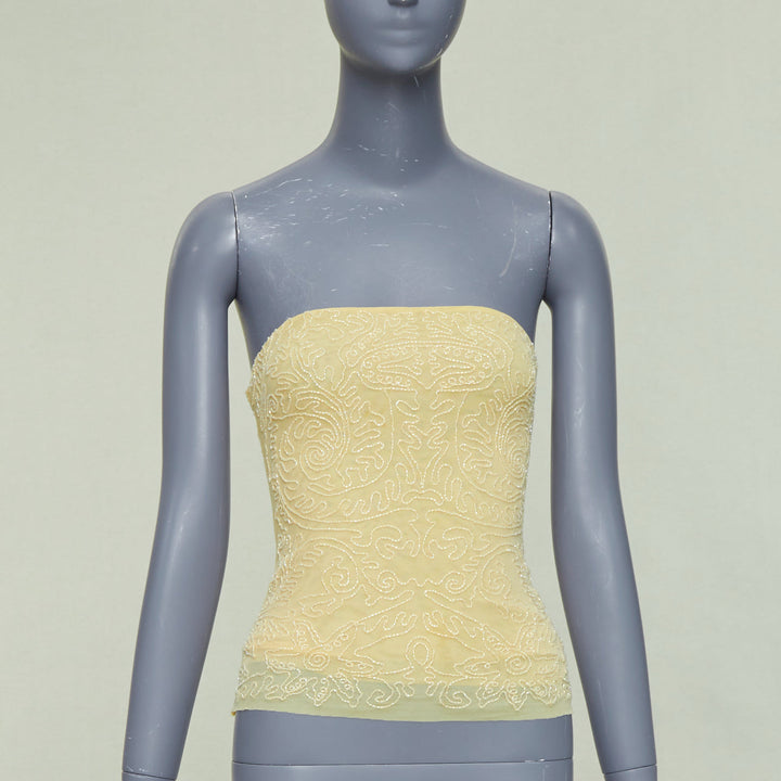 VERA WANG Vintage butter yellow clear bead embellished bandeau tube top US4 S
